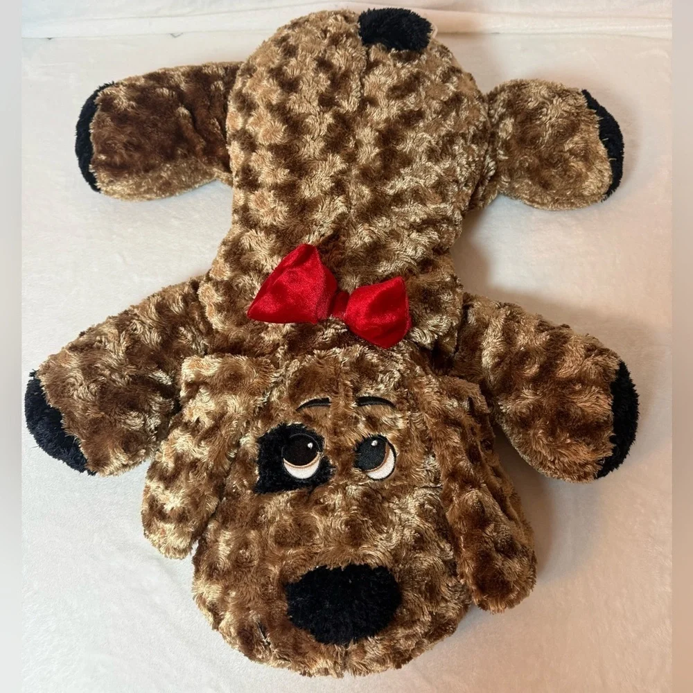 Cute Plush Toy Dog with Red Bow